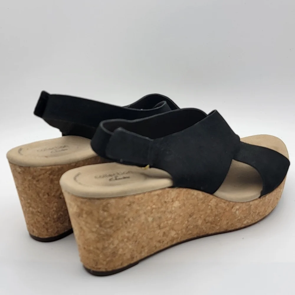 Clarks Collective Stylish Black Wedge Sandals SIZE 11 #1591‎